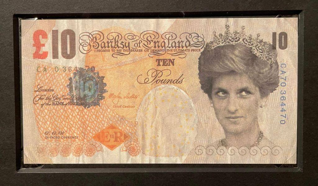 Banksy Note Lady Diana Money bill art the queen Elisabeth II.