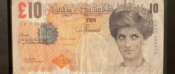 Banksy Note Lady Diana Money bill art the queen Elisabeth II.