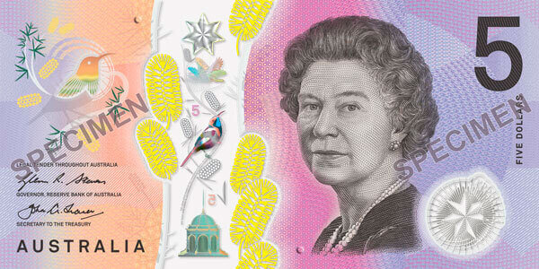 Australien Australia bank note Queen 5 Dollar AUD Aussie Dollar Elisabeth Great Britain