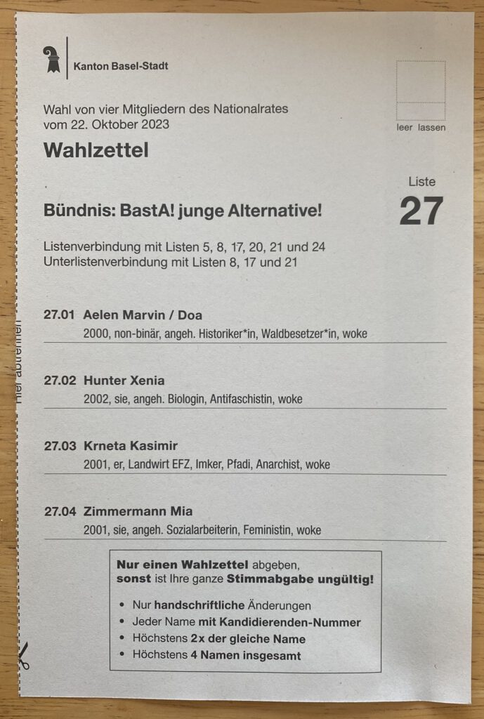 Wahlzettel in Basel
