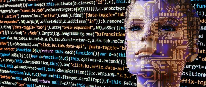 Künstliche Intelligenz mit Code und einem Kopf