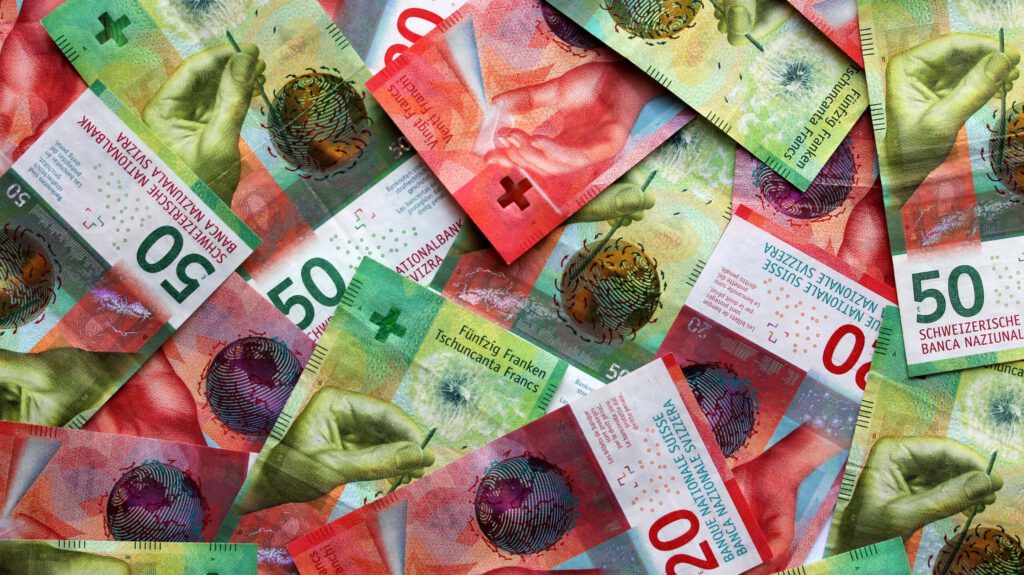 Bunte Banknoten des Schweizerfrankens