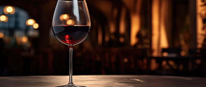 Ein Weinglas mit Rotwein auf einem Tisch