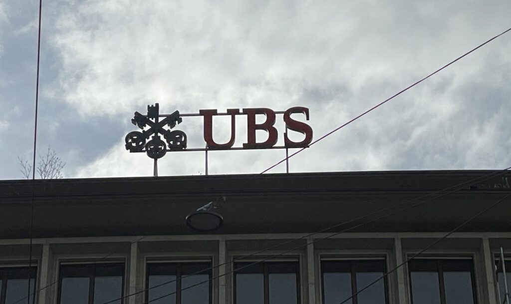 The logo of UBS at Paradeplatz in Zurich