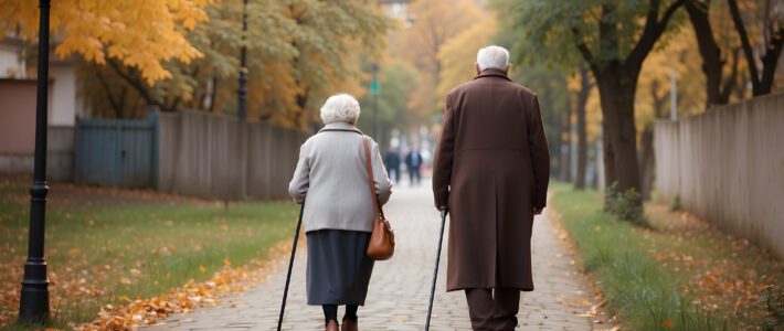 Ein älterer Mann und eine ältere Frau in einem Park