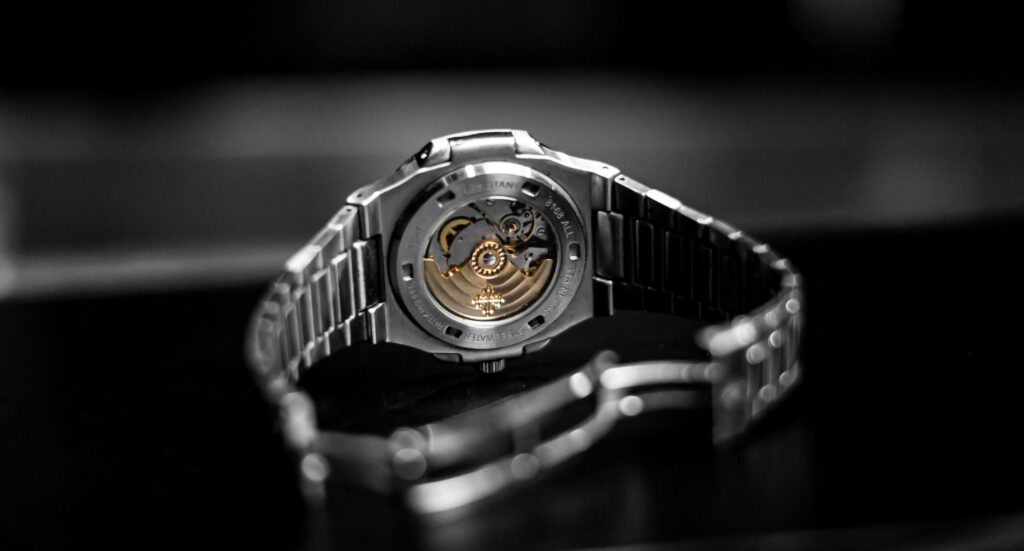 Back side of a Swiss luxury watch