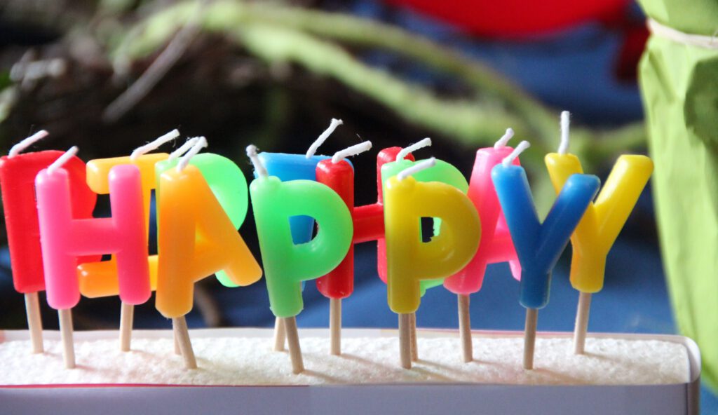 Candles with Happy Birthday on a table