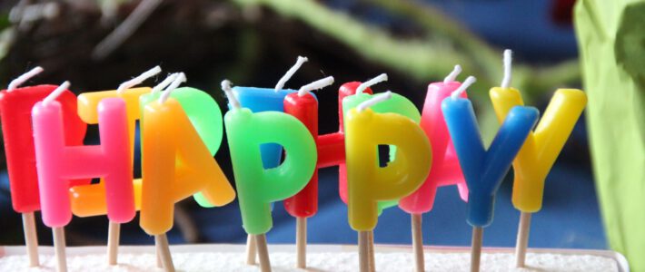 Candles with Happy Birthday on a table