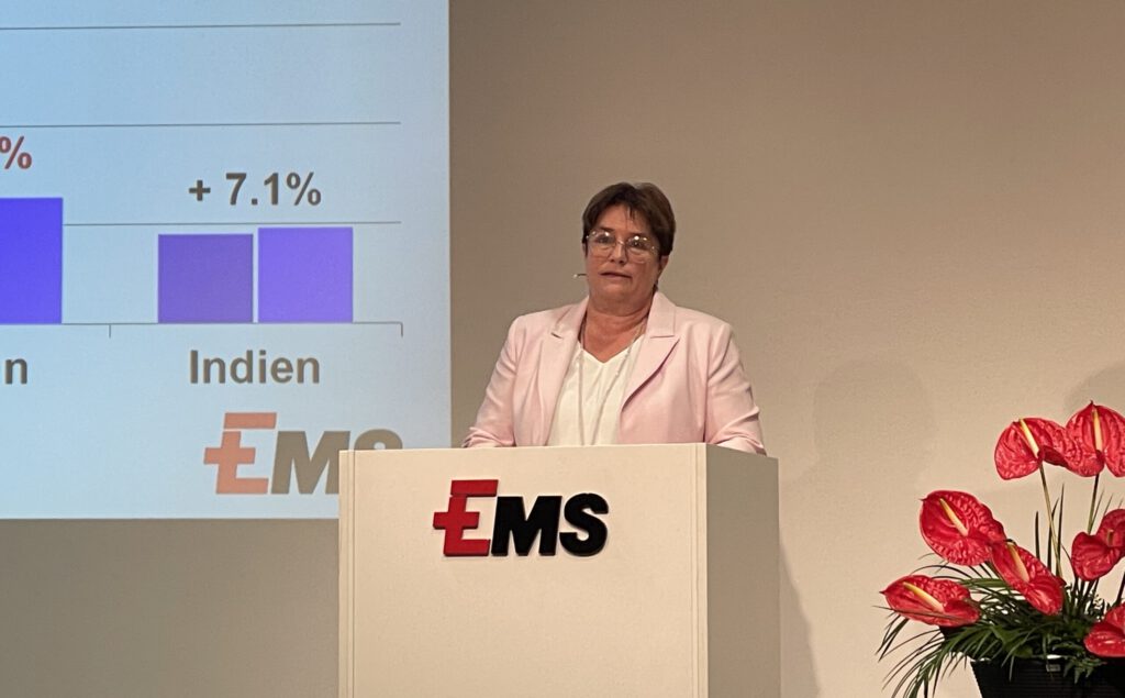 Ems-Chemie-Chefin Magdalena Martullo-Blocher an einer Medienkonferenz in Domat/Ems