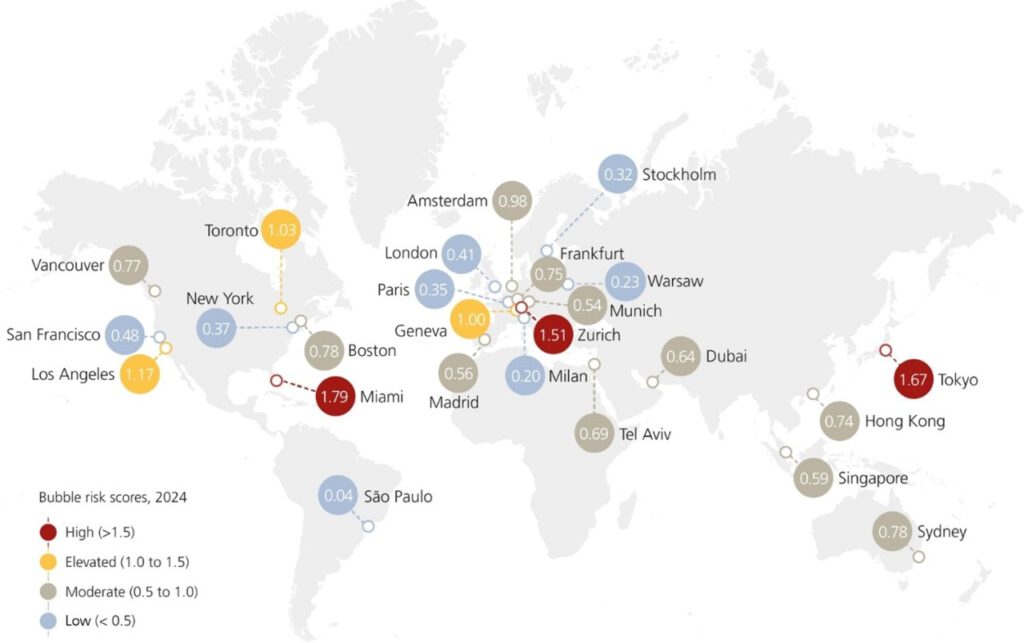 UBS Immobilien-Bubble-Index auf einer Landkarte