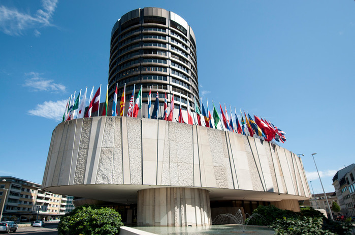 Der Turm der Bank für Internationalen Zahlungsausgleich BIS in Basel