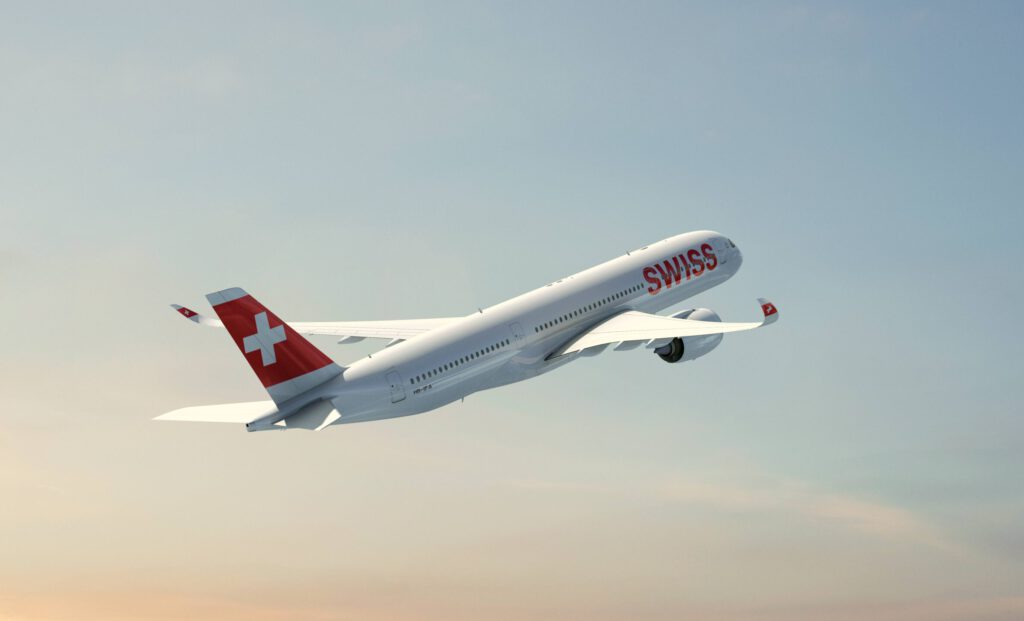 Ein Airbus 350-900 der Swiss in der Luft