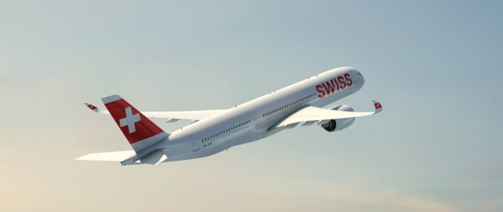 Ein Airbus 350-900 der Swiss in der Luft