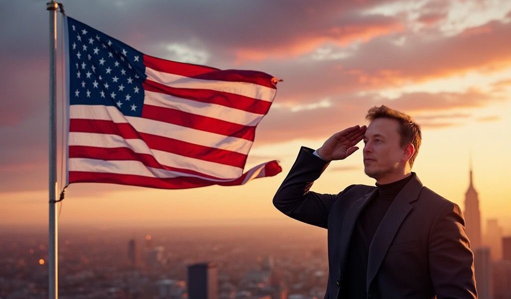 Elon Musk vor einer amerikanischen Flagge auf X