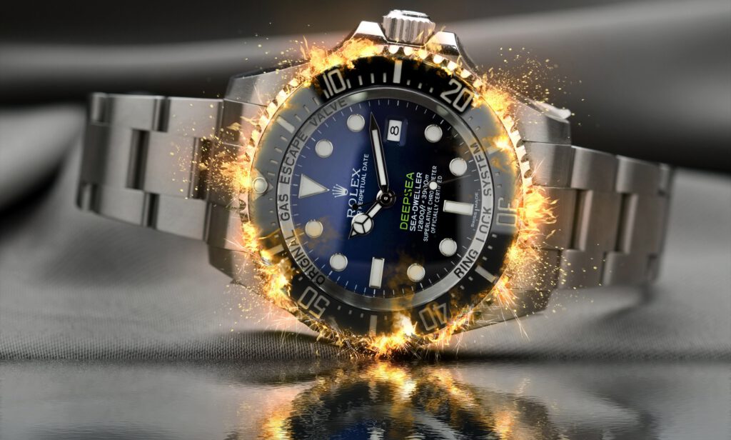 Eine Rolex mit Feuer an der Lünette