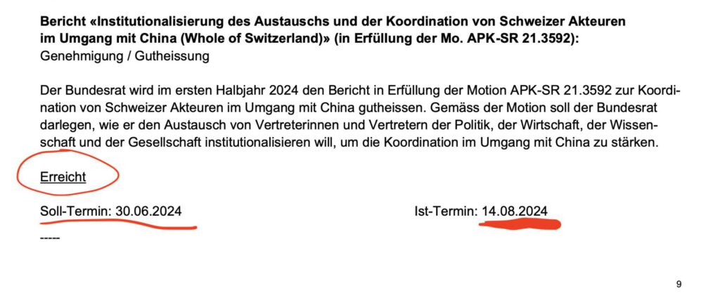 Auszug aus Geschäftsbericht des Bundesrates 2024