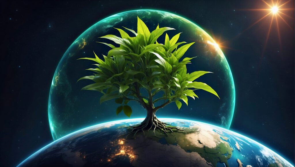 Ein Baum in einer Bubble über der Erdkugel