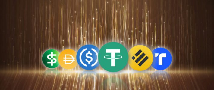 Detailhändler entdecken Stablecoins Verschiedene Icons von Stablecoins