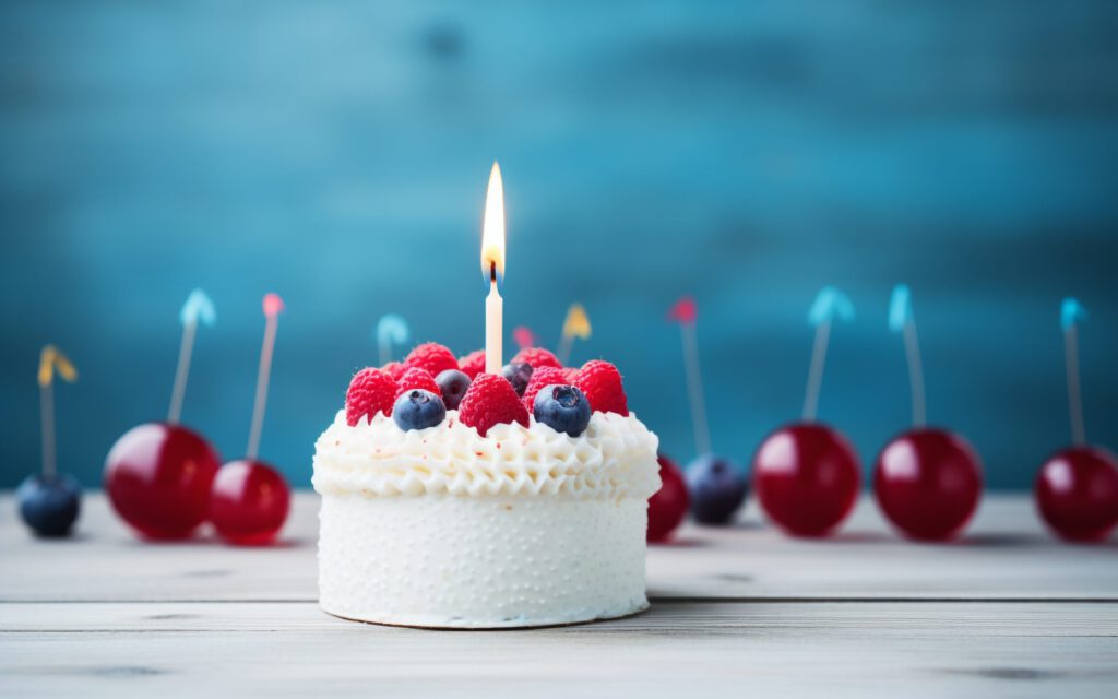 Eine brennende Kerze auf einem Kuchen