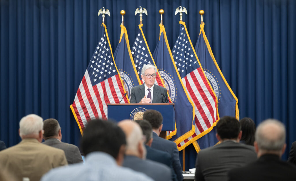 Fed-Chef Jerome Powell an einer Medienkonferenz