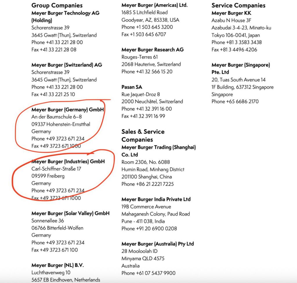 Gesellschaften von Meyer Burger