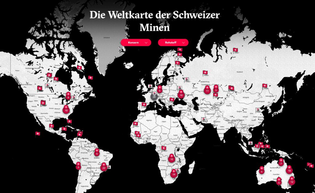 Minenstandorte Schweizer Konzerne laut Public Eye