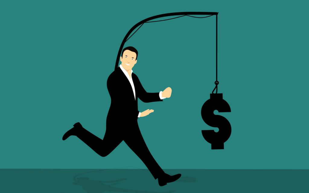 Ein Mann mit einem Dollar-Zeichen vor seinem Körper