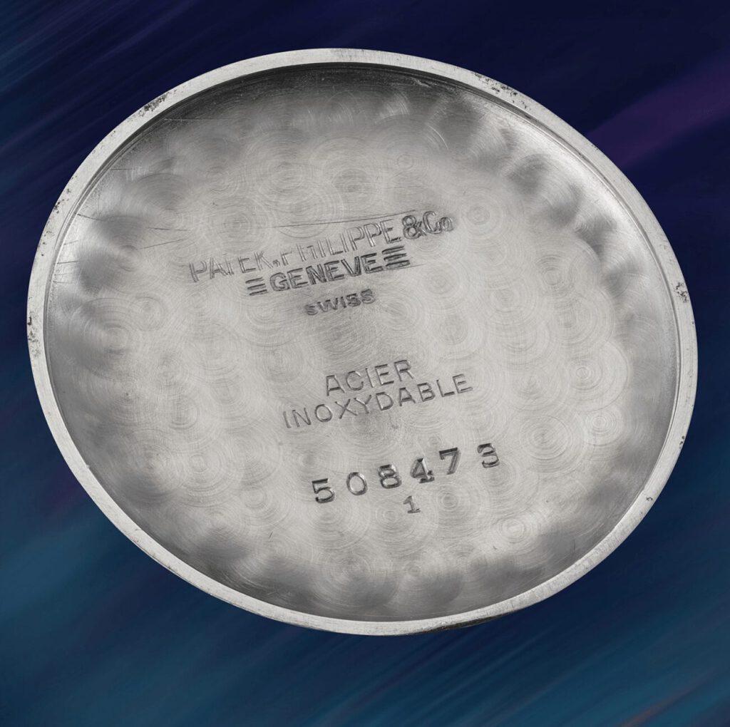 Gravur der Patek Philippe Luxusuhr 1518 in Stahl mit Nummer 1