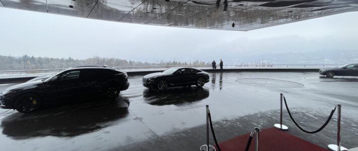 Treasure hunt at Zurich’s Dolder Grand hotel Entrance of the Dolder Grand Hotel in Zürich with big cars and snow