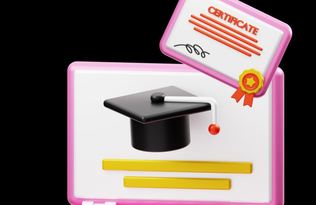 Ein Zertifikat vor einem Notebook