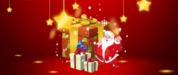 Frohe Weihnachten wünscht muula.ch Ein Santa mit Geschenken