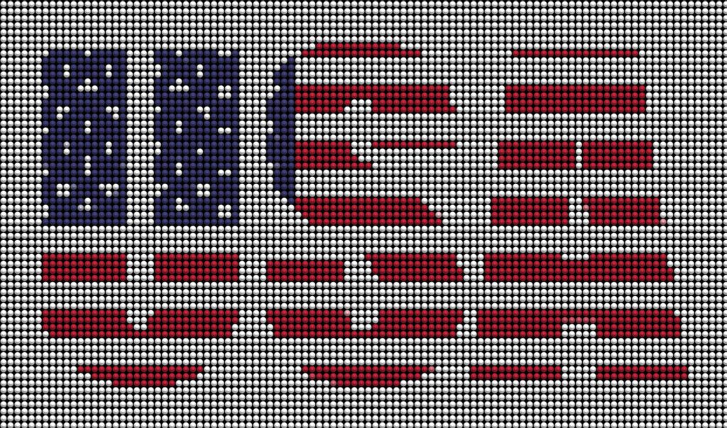 Die Buchstaben USA in Form einer digitalen Flagge