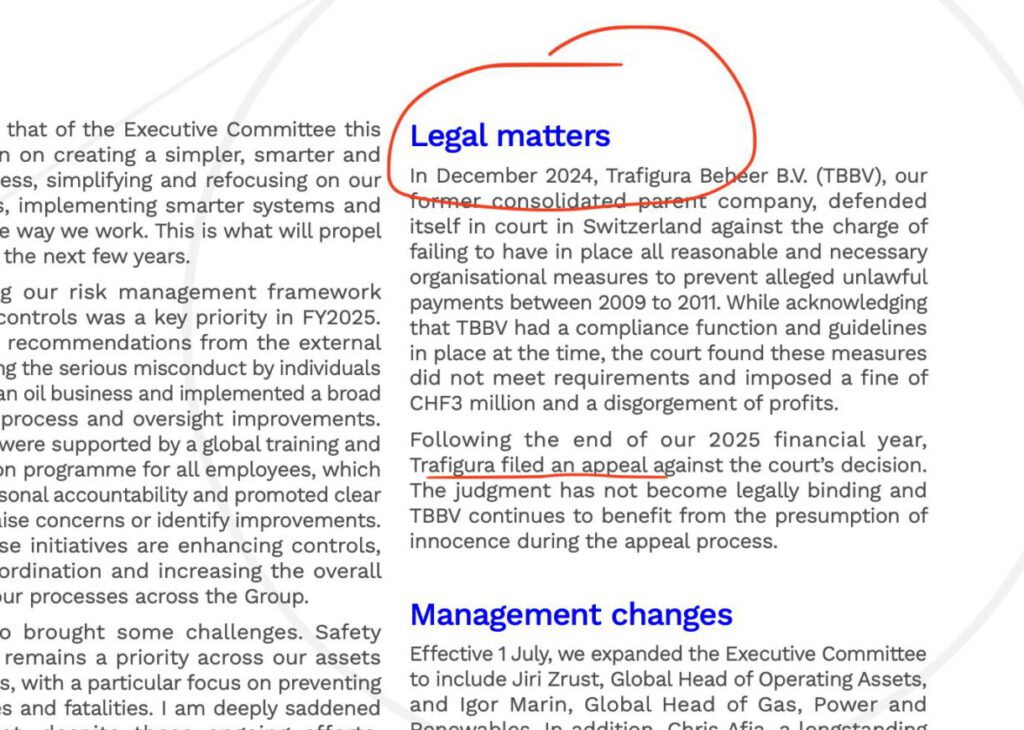 Auszug aus dem Geschäftsbericht von Trafigura
