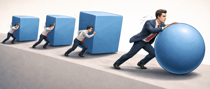 Einige Männer schieben Kugeln und Boxen