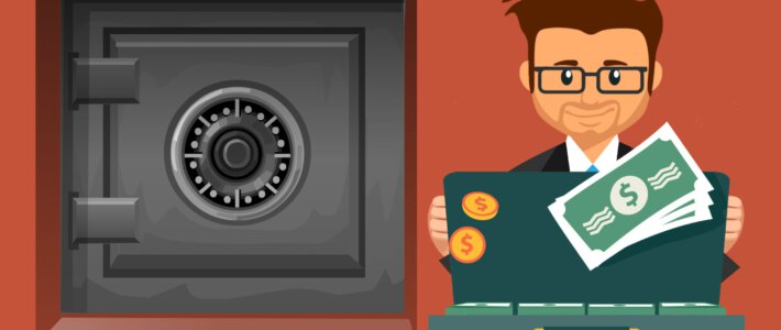 Zürcher Mini-Bank im Fokus internationaler Behörden Ein Mann mit Dollar vor einem Banksafe