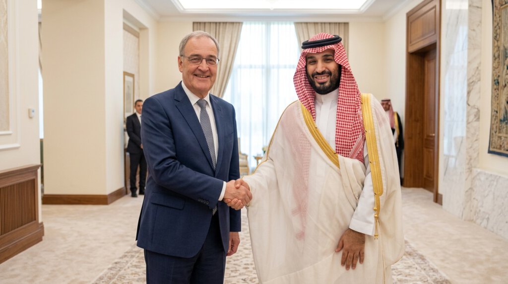 Zeichnung von Bundespräsident Guy Parmelin mit dem saudischen Kronprinzen Mohammed bin Salman
