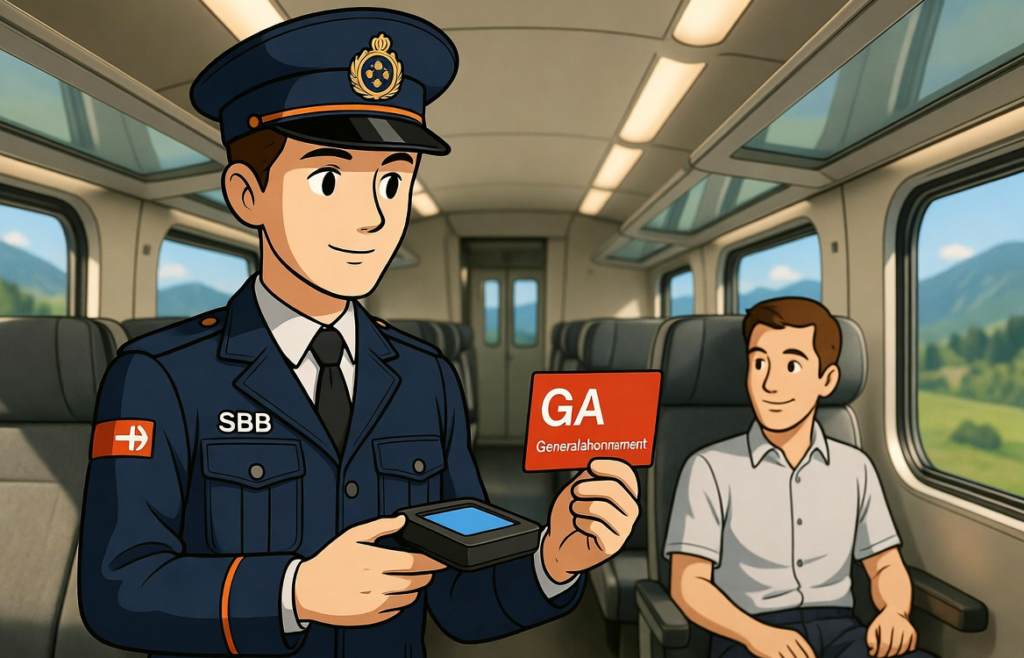 SBB-Fahrkartenkontrolle in einem Zug