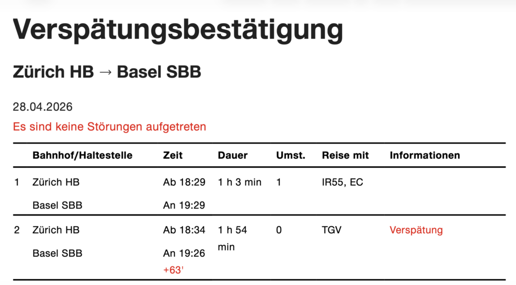 SBB-Verspätungsbestätigung