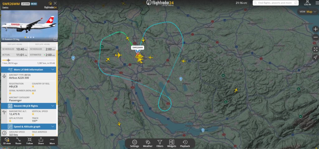 Swiss-Sonderflugroute in Zürich