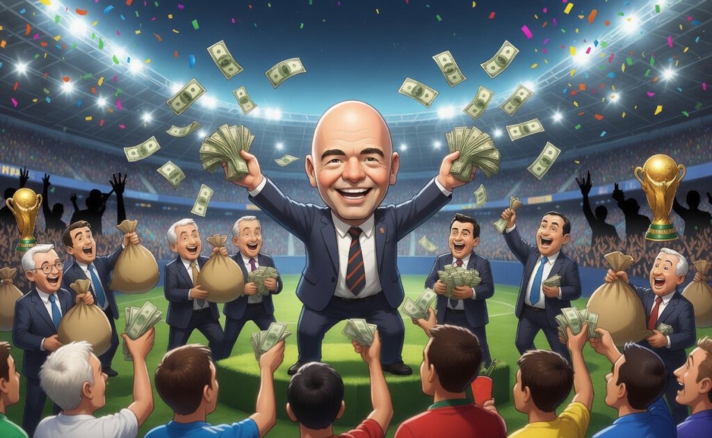 Zeichnung von Fifa-Chef Infantino mit Geldregen