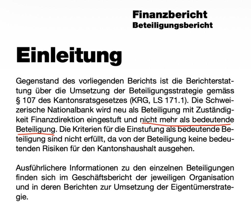 Begründung der SNB-Herabstufung durch den Kanton Zürich