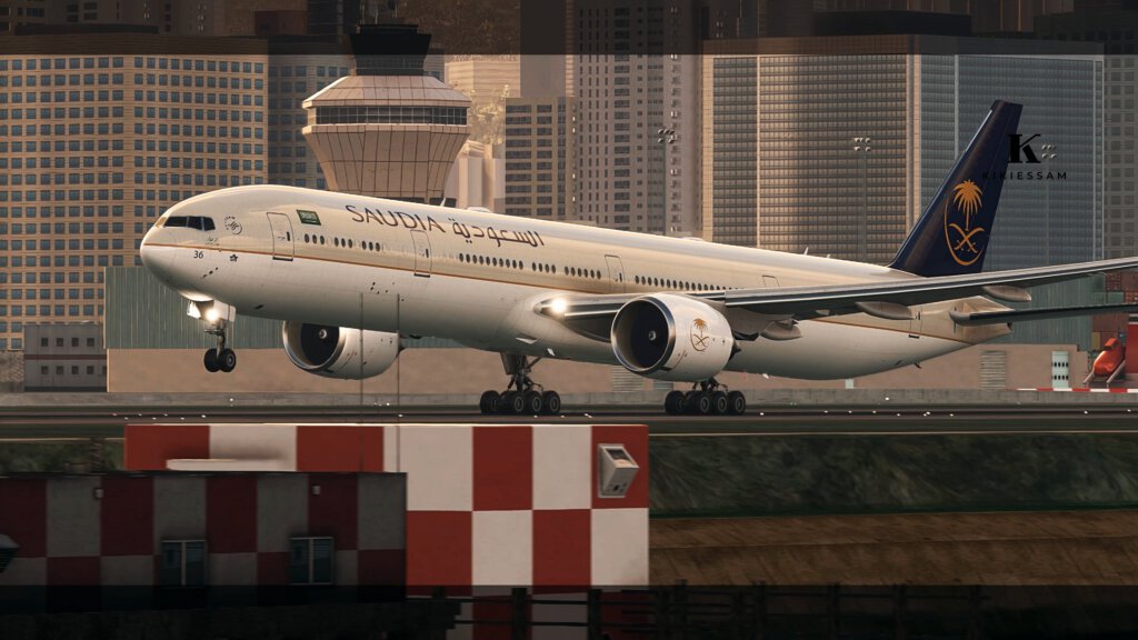 Ein Flugzeug von Saudia beim Start