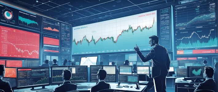 Das grosse Umschichten an den Börsen beginnt Ein Handelsraum mit vielen Börsencharts auf grossen und kleinen Bildschirmen